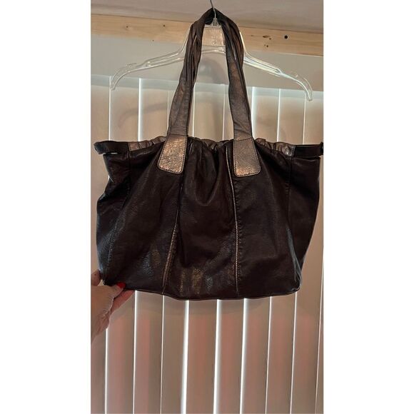 Maurizio Tauti Brown SOFT Leather Metallic Leather Straps Hobo Bag Shoulder Bag